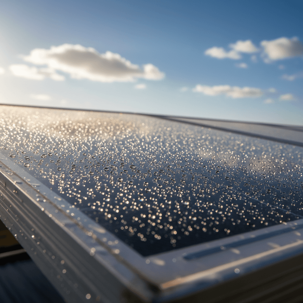 Solar panel after professional cleaning showing reflective surface