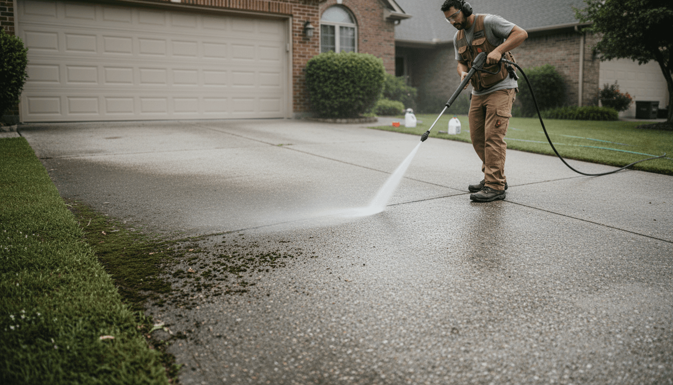 Freshly cleaned residential driveway in East Mackay